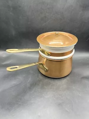 Vintage Copper Bain Marie Aka Double Boiler Bazar Francais With Lid • $34.83