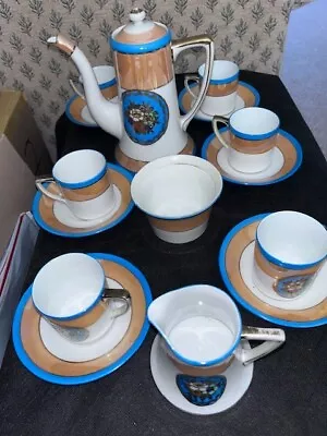 Noritake 1928-29 9-piece Art Deco Coffee Set W/ Gilded White Blue Red Flowers • £20