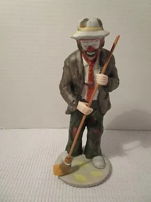 Vintage Flambro Emmett Kelly Jr  Collection Hobo Clown Sweeping W/Broom Figurine • $23