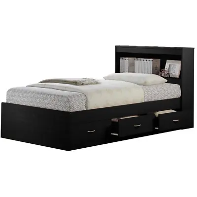 TWIN BEDFRAME With 3-Drawer Storage And Headboard Black White Brown Pink • $244.37