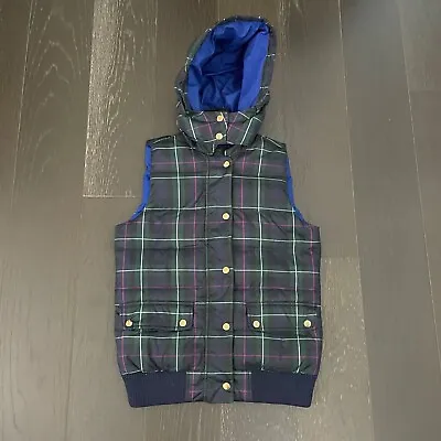J.CREW Puffer Vest Womens Small Tartan Plaid Hoodie Down Buttons Ladies Outdoor • $26.21