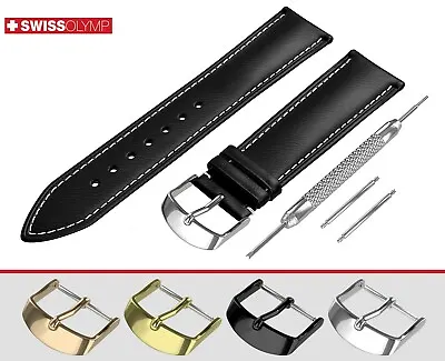 £10.95 • Buy Fits ALPINA Flat Black Genuine Leather Watch Strap Band For Buckle Clasp Pins