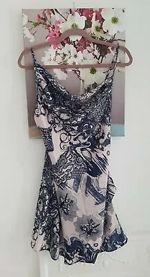 £29.99 • Buy Topshop IDOL Nude & Navy Blue Tattoo Print Cowl Neck Cami Dress, UK Size 10 New