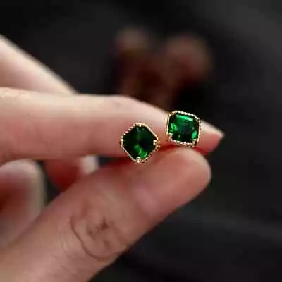 2Ct Cushion Cut Green Emerald Push Back Stud Earrings 14K Yellow Gold Finish  • $124.50