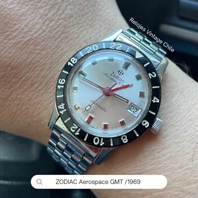 Vintage ZODIAC Aerospace GMT Automatic Stainless Steel Silver Dial 1969 • $416