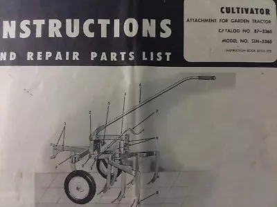 Montgomery Ward Walk Tractor Cultivator Implement Owners & Parts Manual SIM-5365 • $35.99