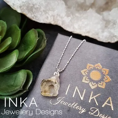 Inka 925 Sterling Silver 16  Ball Bead Necklace With Raw Citrine Pendant • $24