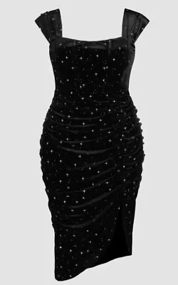 BNwt Sz16/XL CIDER Velvet Square Neck Corset Style Star Pattern Midi Dress • £20