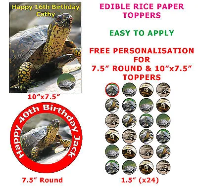 £3.50 • Buy Personalised Turtle Pet Reptile Birthday Cake/Cupcake Topper On Rice Paper 