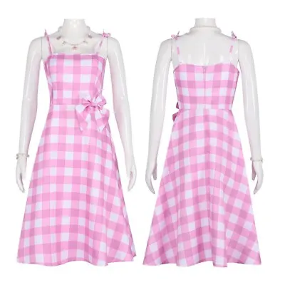 Pink Plaid Gingham Dress Vintage Retro Barbie Taffeta Sleeveless Checkered Dress • $23.99