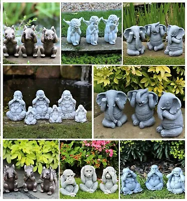 Garden Ornaments See Speak Hear No Evil Buddha Monkey Squirrel Elephant • £18.95