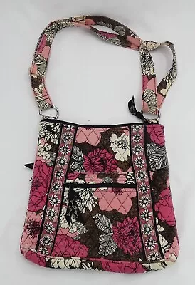 Vera Bradley Crossbody Bag Mocha Rouge Purse Floral Pink Brown Black Euc! • $16.99