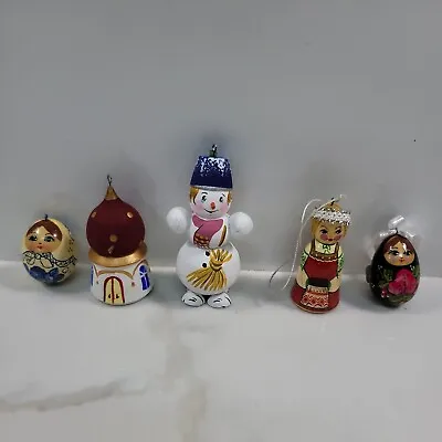 Vintage Wooden Russian Doll Figurines Christmas Ornaments Decorations (Lot Of 5) • $24.95