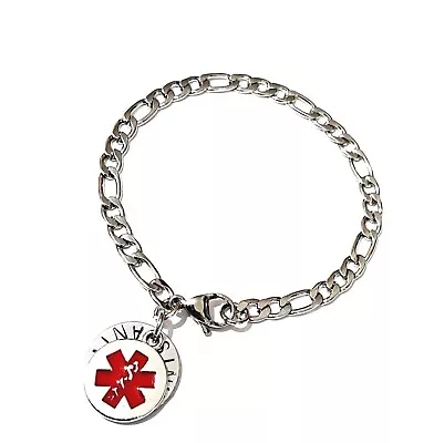 Medical Alert Bracelet Strong Stainless Steel Figaro Chain Medical Disc & Charm • £6.99