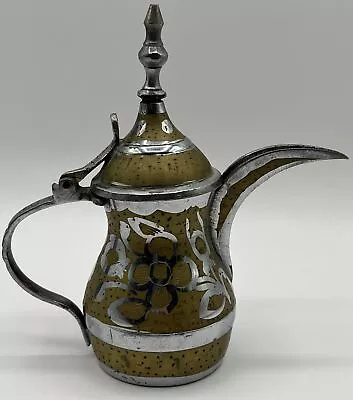 Vintage Middle-Eastern Floral-Themed Miniature Metal Coffee Pot • $15