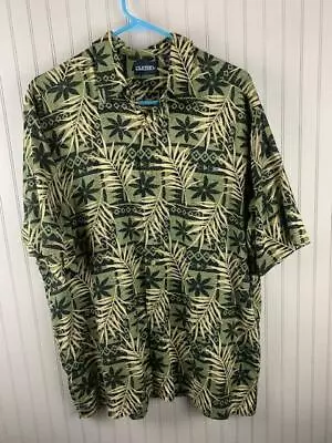 Puritan Mens Size Large Shirt Short Sleeve Floral Green Print Button Up  • $12.29