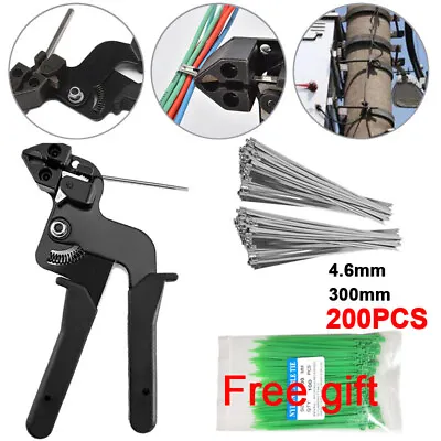 Stainless Steel Crimper Tensioner Cutter Tool Metal Cable Tie Fasten Gun Pliers • £13.58