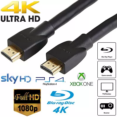 Premium 4k Hdmi Cable 2.0 High Speed Gold Plated Lead 2160p 3d Hdtv Uhd Ultra Hd • £34.95