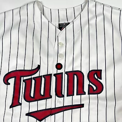 Vintage Made In USA Minnesota Twins Jersey Youth  XL Blue Pin Stripe Authentic • $28