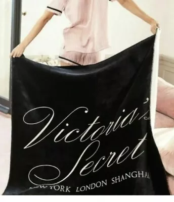 Victorias Secret Fleece Blanket Black NY London Shanghai Throw 50X60 Free Ship • $25