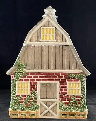 Vintage Cracker Barrel Red Brick Barn With Ivy Cookie Jar And Lid 1998 • $34.99