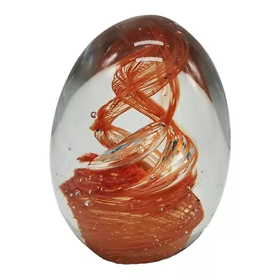 Large Glass Egg Tear Drop Shaped Paperweight Orange Swirl • $29.95