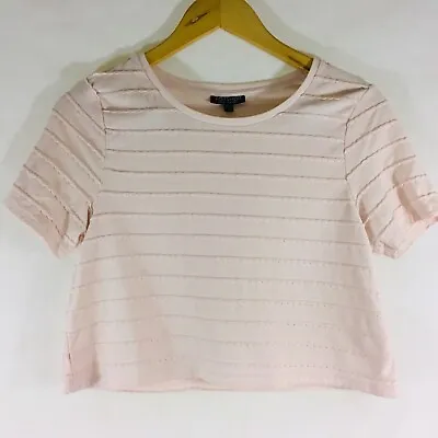 £10.97 • Buy TOPSHOP Women 6 Scalloped Tee T Shirt Top Pink Crop Stretch Pullover Garment 