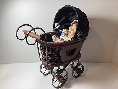 Vtg. Wicker Baby Buggy Doll Carriage Decor & GI-Go Pals 8”  Bean Bag Vinyl Doll • $53.10