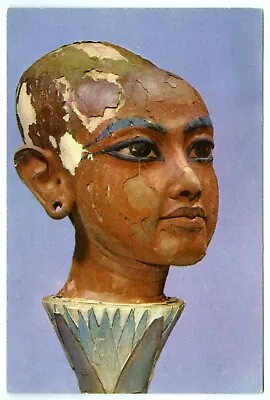 Egyptian Postcard Head Of Pharaoh Tutankhamun In Carved Wood Ancient Egypt Unp • £3.75