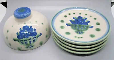 4 MA Hadley Blueberry Bouquet Bread Plates Incised Sig PLUS Butter/Cheese Dome • $65