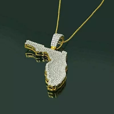 2.0 CT Round Cut Lab Created Diamond Florida Map Pendant 14K Yellow Gold Plated • $145