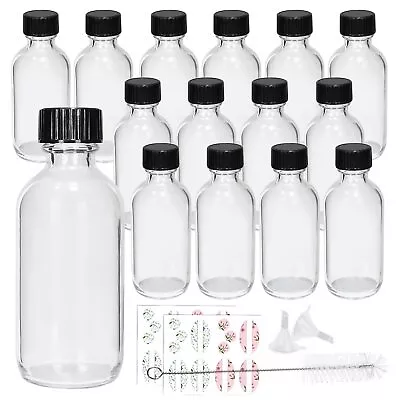 15 Pack 2oz Clear Glass Bottles Boston Round Container Bottles For Essential Oil • $22.80