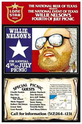 $16.94 • Buy Willie Nelson - POSTER - Country Legend July 4th Picnic Concert - WALL ART PRINT