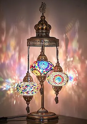 DEMMEX  Turkish Moroccan Mosaic Table Lamp With 3 Big Globes 31'' • $134.80