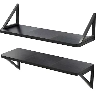 Black Wall Mounted Floating Shelves 24 Inch Set Of 2 BookShelf For Wall Storage • $41.99