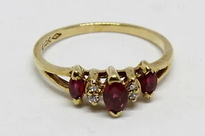 Ruby Diamond Gold Ring 10K Solid Gold Quality Marquis Ruby Round Diamonds BEAUTY • $239.99