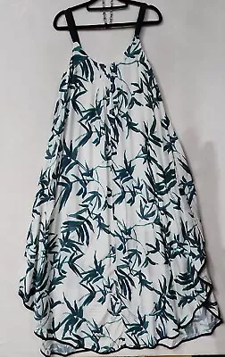 Witchery Womens Maxi Dress White Green Leaf Print Lined Size 8 (1793) • $34.95