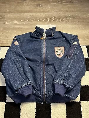 Spettro Denim Bomber Jacket Mens Large Blue Pilot Operating 1940 Sherpa Lined • $30