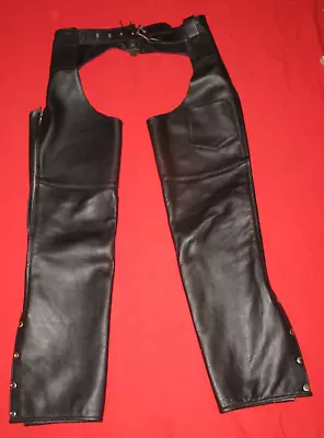 Vintage Black Leather Motorcycle Biker Chaps Made In USA Medium M 32-36  GUC • $37.99