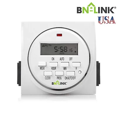 BN-LINK 7Day Heavy Duty Digital LCD Programmable Timer Dual Outlet Plug In Clock • $12.99