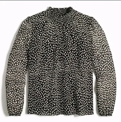 J. Crew Smocked Neck Blouse In Oncilla Cat Animal Print Size S • $22