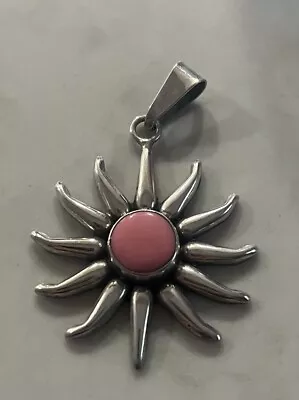 Old Pawn Sterling Silver Mexico Navajo Native Sun Pink Enlay Pendant Large Rare  • $55