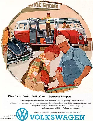 Volkswagen Station Wagon DeLux BUS Roadside Produce Stand PUMPKIN 1958 Print Ad • $22.99