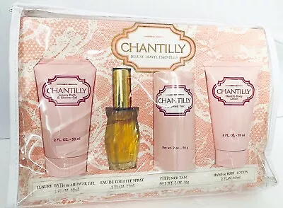 $39.99 • Buy CHANTILLY By Dana 4 PC TRAVEL ESSENTIALS Fragrance, Powder, Lotion, Shower Gel 