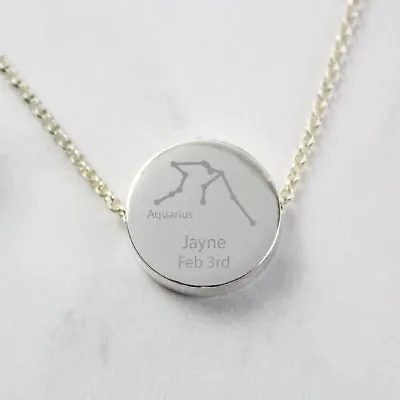 Personalised Star Sign Disc Necklace Zodiac Jewellery Christmas Birthday Gift • £19.97