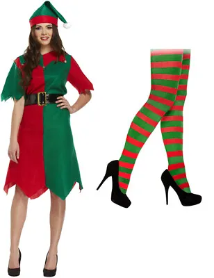 £3.25 • Buy Classic Elf Ladies Christmas Santa Helper Complete Outfit Costume Fancy Dress