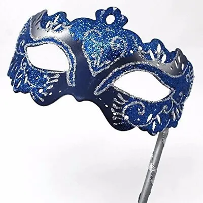 Blue & Silver Rialto Venetian Masquerade Party Carnival Ball On Hand Held Stick • £13.99