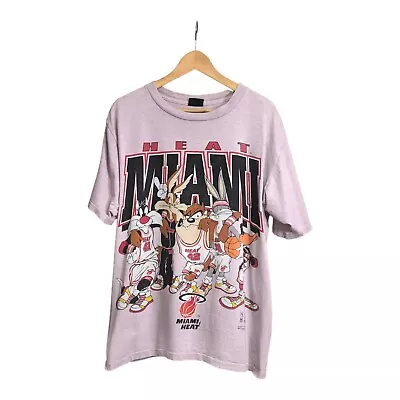 Vintage 1994 Miami Heat Looney Tunes Squad Single Stitch T Shirt L 24x29.5 PINK • £155