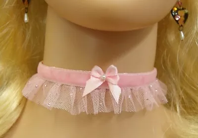 Any Size Pink Glitter Choker Sissy Kawaii DDLG Kitten Lolita Coquette Fairy Cute • $21.95