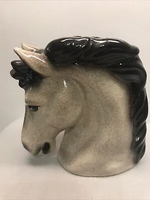 Vintage Grey Gray Black Horse Head Ceramic Glaze Planter Vase Air Brush Speckled • $25